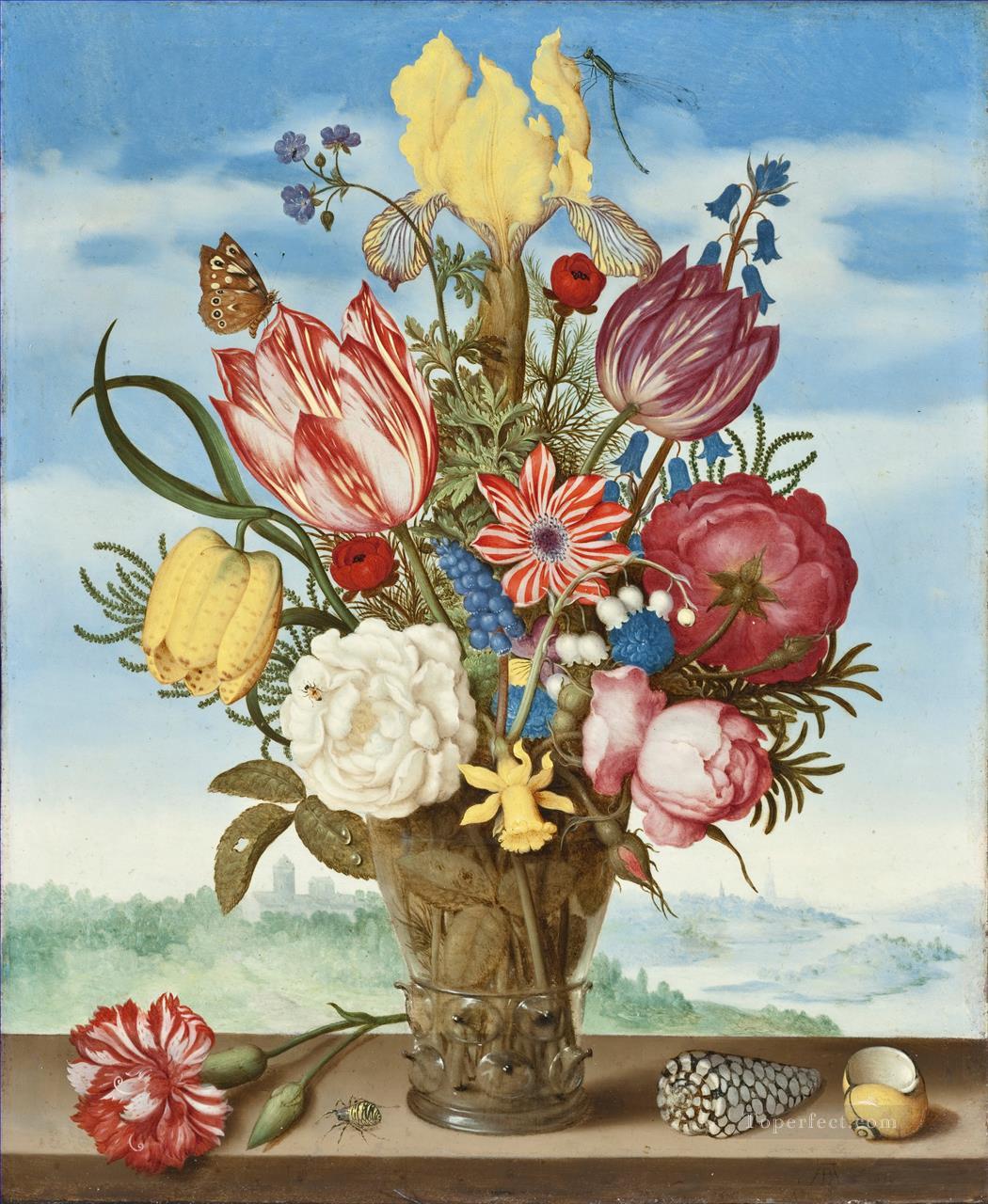 Bosschaert Ambrosius Bouquet of Flowers on a Ledge Sky Oil Paintings